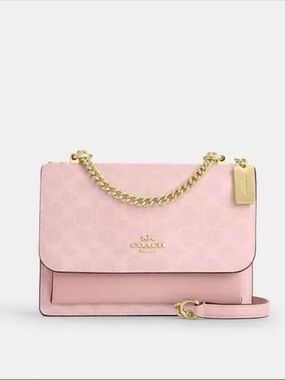 Coach Pink Klare Leather Flap Crossbody with Gold Chain